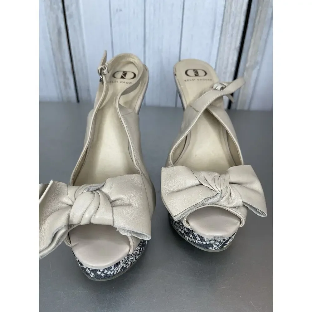 Kelsi Dagger Women Tan Leather Snake Platform Heels Wedge Size 8.5